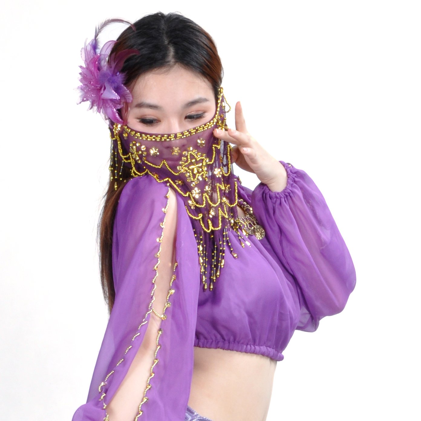 Amazon.co.jp: [BellyLady] ベリーダンス衣装 フェイスベール ビーズ